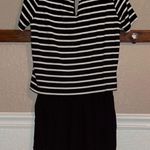 Anthropologie NWT! Elevenses Black & White Stripe Tie Waist Short Sleeve Romper Photo 0