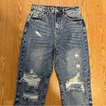 SheIn  Tapered Leg Denim Jeans Women's Medium Blue Whisker High Rise Distressed Photo 1