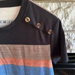 SheIn Orange Blue Brown Green Black Colorblock Striped Tee Button Detail Sz M Photo 3