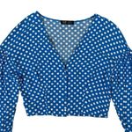 ZARA  TRF Blue White Polka‎ Dot Button Front Cropped Blouse Long Sleeve Retro S Photo 1