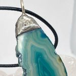 Brazilian Agate Slice Geode Pendant & Black Faux Leather Cord. Handmade Photo 3