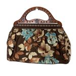 Isabella Fiore  Vintage-Look Brown Teal Floral Beaded Top Handle Bag Clutch Photo 6