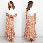 Petal and Pup  Women’s Osani Midi Skirt Pull On Tiered Boho in Floral Brown 2 Photo 1
