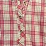 Plaid Button Down Shirt Size Small Pink Tan Distressed frayed Photo 2