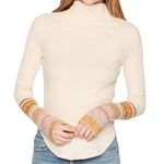 Free People  Women’s Size S Pale Peach Pink Mixed Up Cuff Thermal Turtleneck Top Photo 2