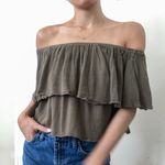Forever 21 army green off shoulder ruffle crop top Photo 1