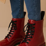 Michael Kors  Tavie Burgundy Patent Lace-Up Rain Boots Womens 9 Combat Style Photo 0