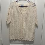 A Sweater Tale Cream Crochet Button Down Sweater XL Cotton V Photo 2