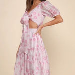 Lulus NWT Lulu’s Ideal Poise Blush Floral Chiffon Backless Tie-Front Midi Dress Photo 0