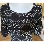 Free People  Black White Floral Print Boho Dress Size 2 Ruffle Bell Sleeve Photo 3