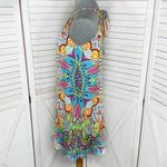 Jade Melody Tam Multi Floral Print Ruffle Hem Tunic Halter Dress Medium Blue Photo 1