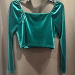 Lily Star  Green Velvet Long Sleeve, Lined, Crop Top Size Medium Photo 2