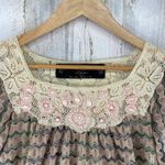Free People  New Romantics Top Womens XS Brown Striped Lace Beaded Boho Prairie Photo 3
