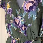 Blue Rain  Green Floral Romper Tie Belt Vneck XL Photo 4
