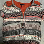 THML NWT  Mixed Print Blouse Orange Suede Accents Long sleeve size S Photo 3