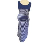 Seraphine Navy & White Striped MATERNITY Scoop neck bodycon Midi Dress Size 6 Blue Size L Photo 2