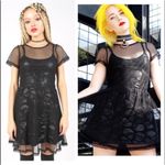 Iron fist NEW!  Skullz Club Black Sheer Mesh Skull Fit Flare Mini Dress Babydoll Photo 2