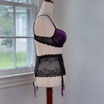 Escante Purple and Black Lace Lingerie Set Push Up Bra Garter Belt Medium Sexy Photo 2