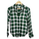 H&M Women’s Plaid Button Down Beetle Beaded Embellished Top Green/White 4 Photo 2