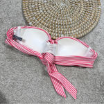 Aerie  Stripes Molded Cup Push Up Bikini Bandeau 34A & Hipster Bottom Pink M Photo 6