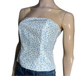 J. McLaughlin Women’s Size 4 White Blue Leopard Print Silk Strapless Bustier Photo 2