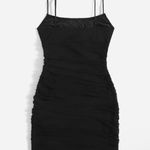 SheIn  EZwear Summer Solid Black Ruched Mesh Bodycon Short Dress Photo 1