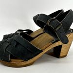 No. 6 Jane Huarache Platform Clog Leather Peep Toe Ankle Strap Midnight Black 6 Photo 3