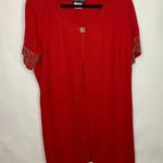 Carole Little Red Dress Jacket Flax Rayon Tencel Sz 14 Beaded Sleeves Photo 3