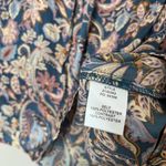 Current Air Floral Paisley Border Print Ruffle Trim Satin Peasant Blouse Blue M Photo 7