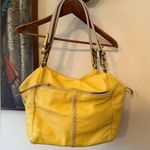 Oryany Womens Yellow & Tan Pebbled Leather Tote Shoulder Bag Multi Pockets Photo 0