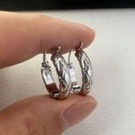 Polished Metal Texture Silver Hoop Earrings for Women Photo 3