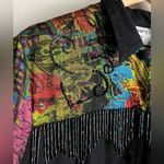 Vintage Surya Beaded Fringe Shirt Multicolor Abstract Rayon Button Up Top M Black Size M Photo 3