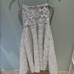 Badgley Mischka Elegant Lace Strapless Dress in Light Gray Photo 2