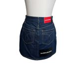 Calvin Klein Jeans  HR Raw Denim MINI Skirt with Vinyl Sleeve Logo Sz 27 Photo 2