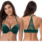 Curve Muse Womens Push Up Add 1 and a Half Cup Underwire Halter Front Close Bras Green Size undefined Photo 0