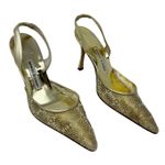 Manolo Blahnik Carolyn Gold Lace Slingback Heels Floral Mesh Pumps 39.5 Photo 1