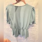 Melrose and Market Blue Peplum BUTTON DETAIL PUFF SLEEVE TOP IN BLUE PROVINCIAL Photo 10