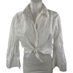 ZARA  Women's White Long Bell Sleeve Tie Hem Crop Button Up Shirt Top Size M Photo 0