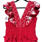 Strut & Bolt  embroidered midi dress linen sleeveless sun dress floral ruffle SM Photo 3