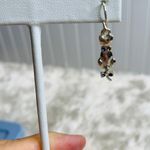 Vintage Silver Cat Articulated Tail Bow Earrings Blue Stones 1" length Photo 1