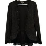 Maurice's  Womens Black Gray Open Front Long Sleeve Jacket Sheer Ruffle Size 1 = S Photo 0