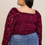 Torrid Wine Velvet Smocked Blouson Sleeve Crop Top, Size 4 Photo 1