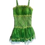 Handmade  Women's Size 2 Bright Green Embroidered Mini Dress Cottagecore Fairy Photo 2