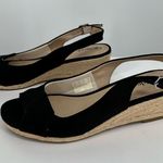 Life Stride Socialite Wedge Sandal in Black Canvas size 10W Ankle Strap Peep Toe Photo 5