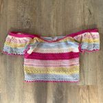 Sincerely Jules Striped Crochet Crop Top Off Shoulder Ruffle Sleeve Pink Yellow Size M Photo 2