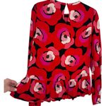 Kate Spade Deco Rose Peplum Blouse Top Floral Long Sleeve Red Size 0 Feminine Photo 7