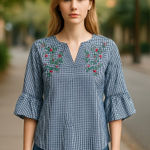Andrew Marc NWOT Marc New York Gingham Embroidered Blouse Photo 0