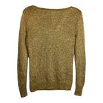 Boston Proper  Sweater Women's Size XS Sequins Knit VNeck Party Gold Photo 2