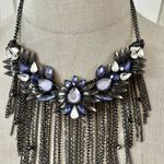 Gunmetal Statement Bib Necklace with Lavender & Crystal Accents Black Photo 3