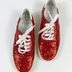 Saint Laurent Skate Red Glitter Sneakers Lace Up Low Top Size 37 Photo 1